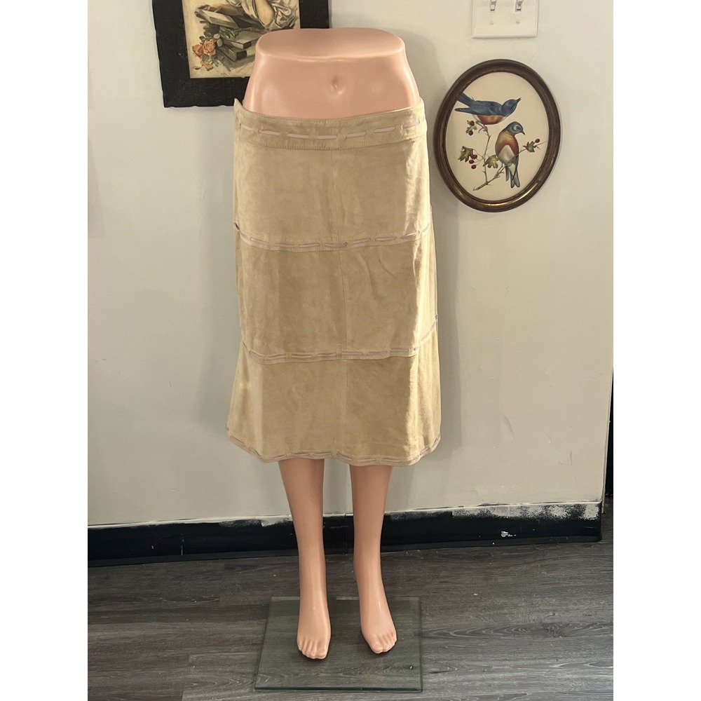 Vintage Charlotte Solnicki-Paregman Tan Suede Leather Midi Skirt Size 8P